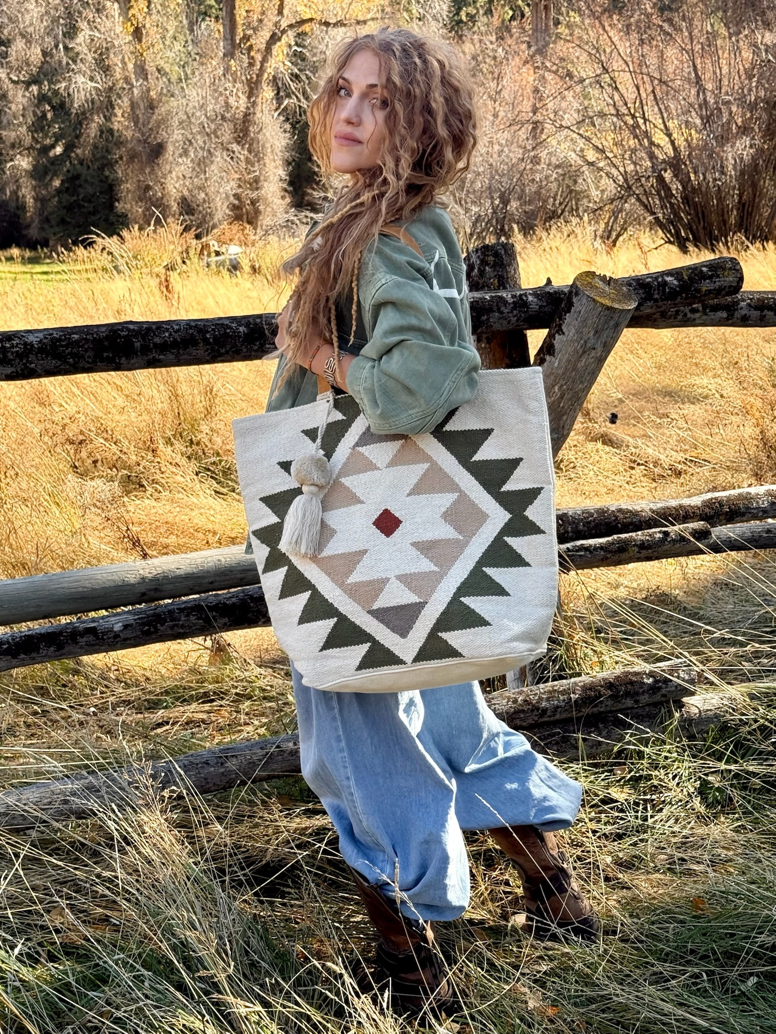 STAR VALLEY Tote Green & Tan PCH