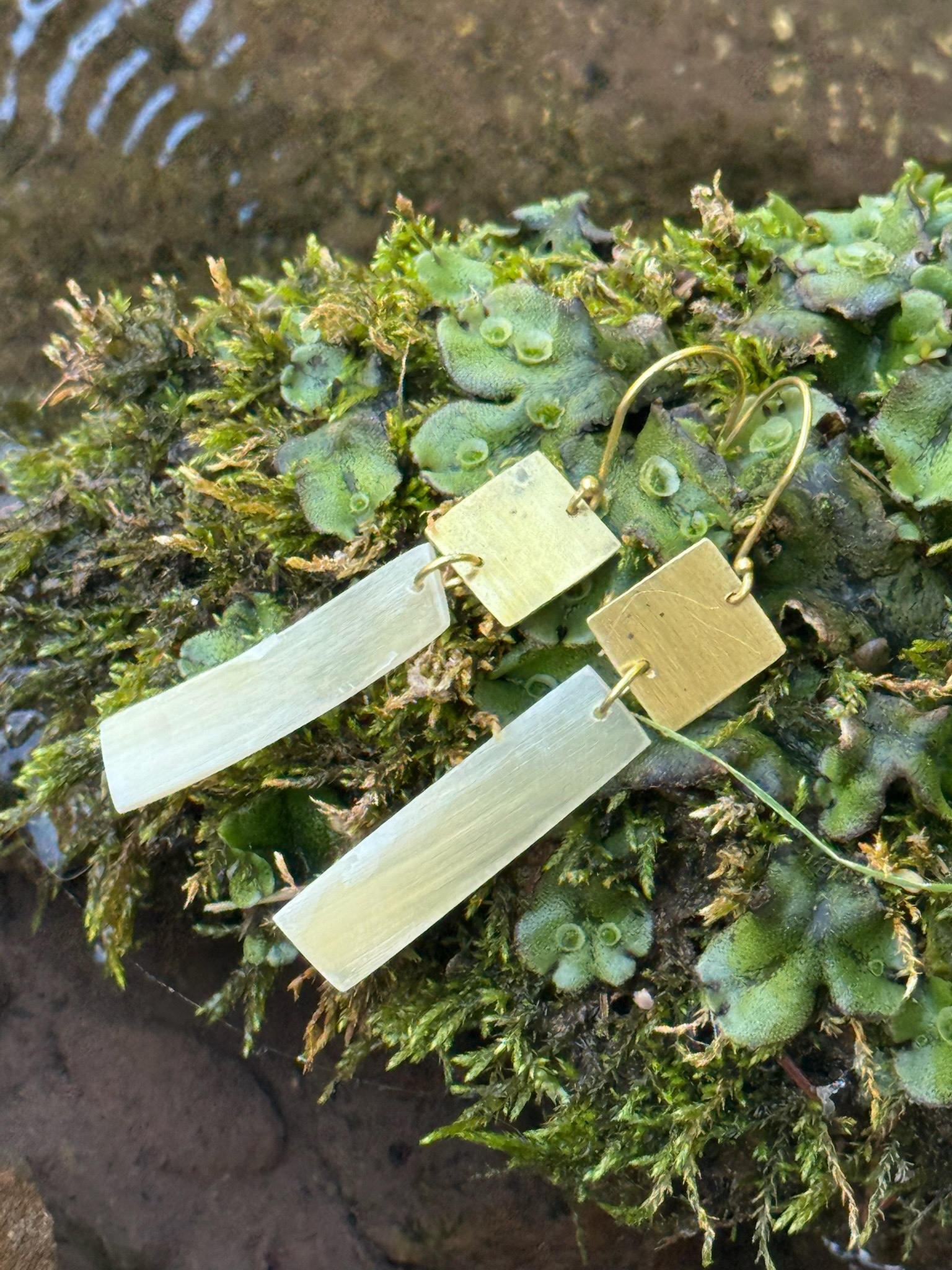 BUFFALO HORN & BRASS Linked Square & Rectangular Earrings