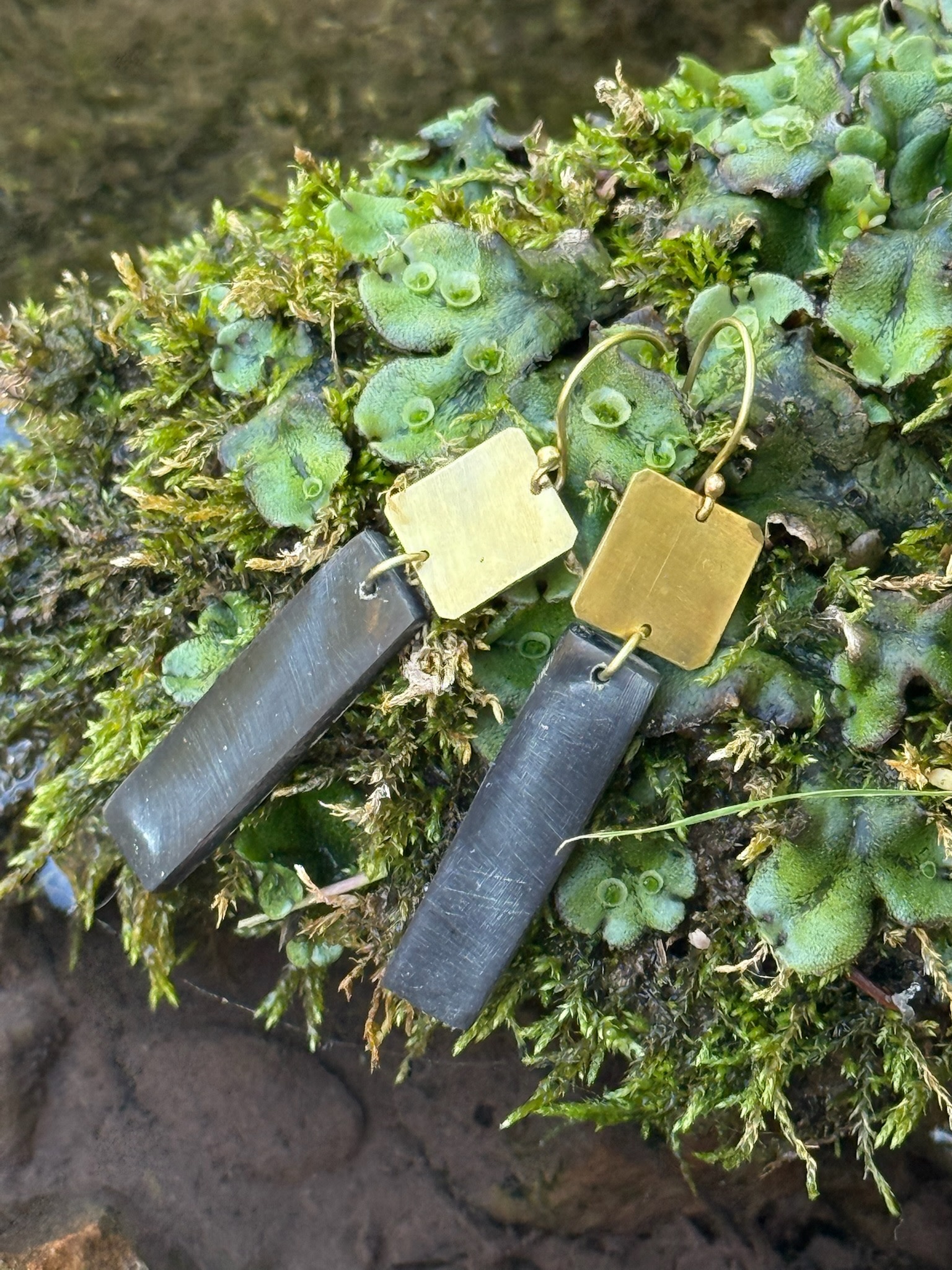 BUFFALO HORN & BRASS Linked Square & Rectangular Earrings