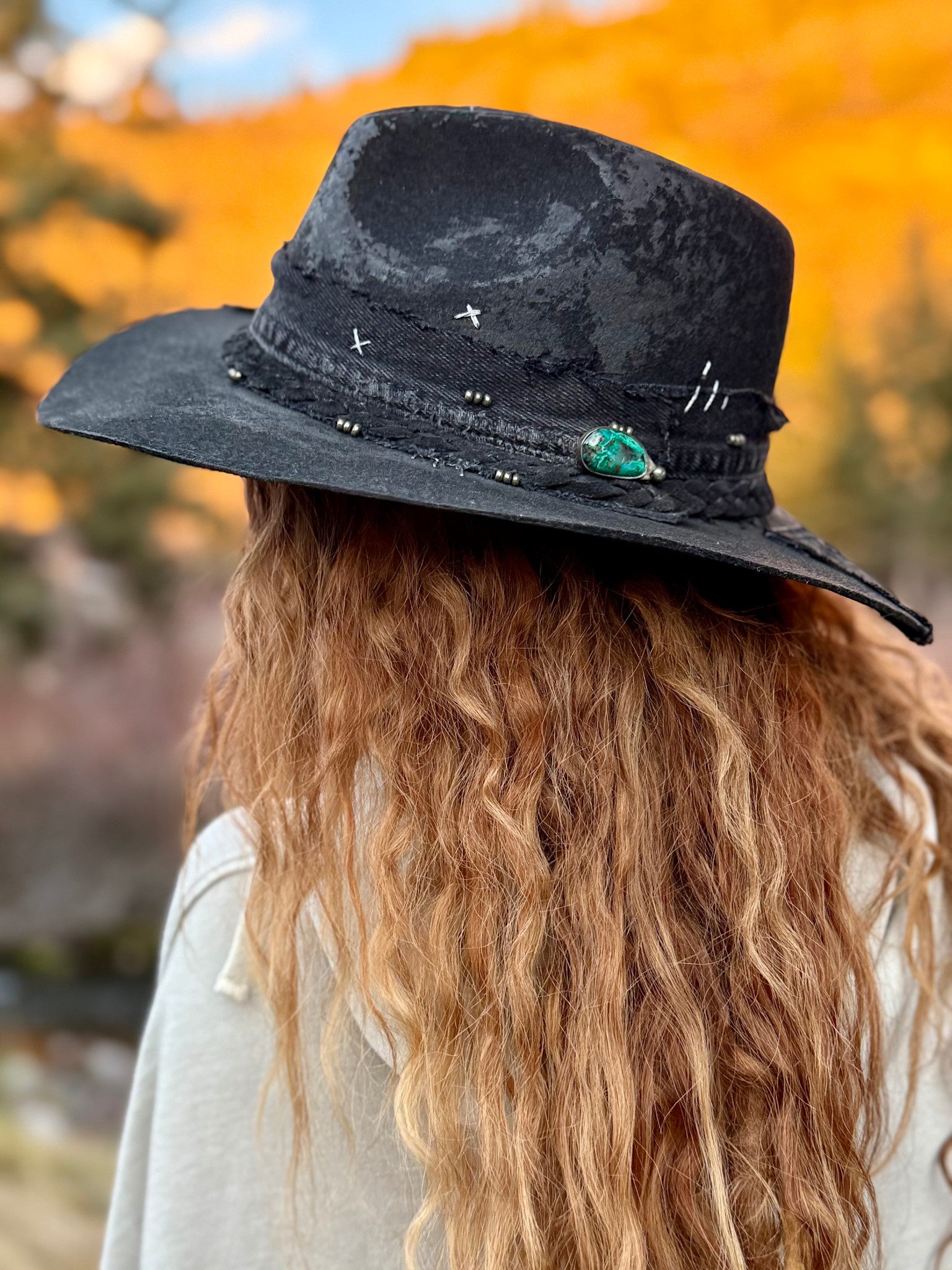 Turquoise in Twilight Wool & Leather Hat by Shady Biz