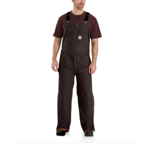 LOOSE FIT WASHED DUCK INSULATED BIB OVERALL - DARK BROWN - Gellco