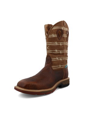 TWISTED X BOOTS 12" WESTERN WORK BROWN & LION TAN AT, EH, WP