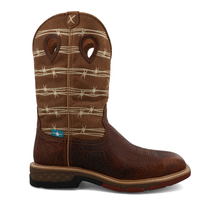 TWISTED X BOOTS 12" WESTERN WORK BROWN & LION TAN AT, EH, WP