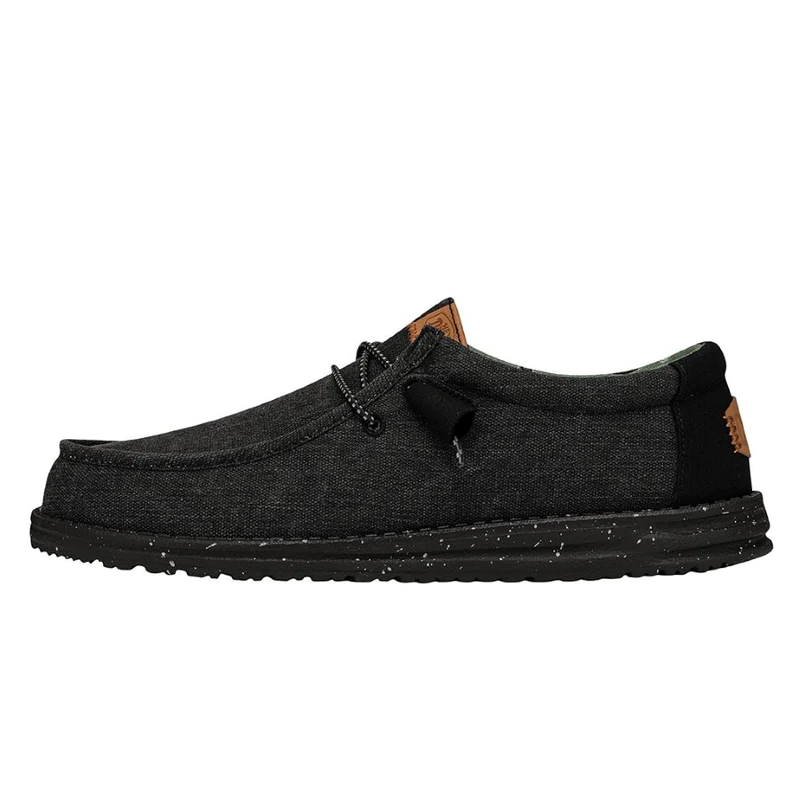 Hey Dude Men's Wally Washed Canvas Shoes - Black/Black - 12