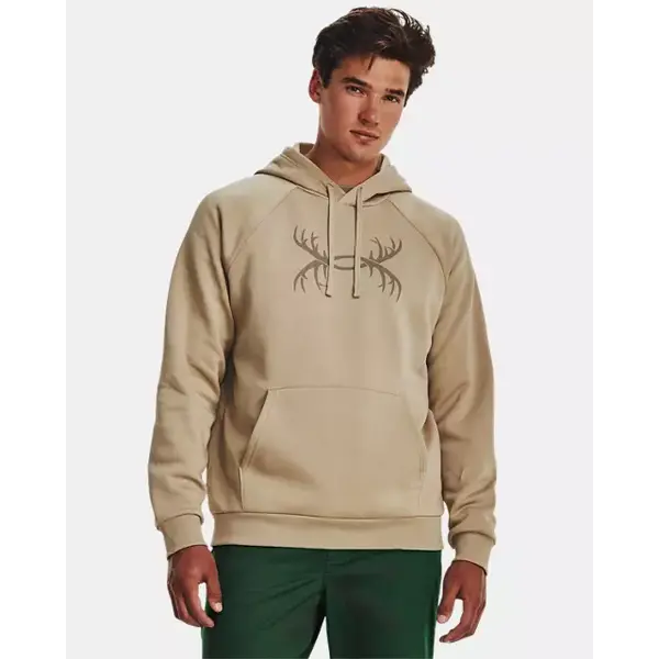 UNDER ARMOUR RIVAL FLEECE ANTLER HOODIE - KHAKI