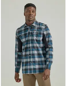 WRANGLER PLAID MIXED MATERIAL SHIRT IN ONYX