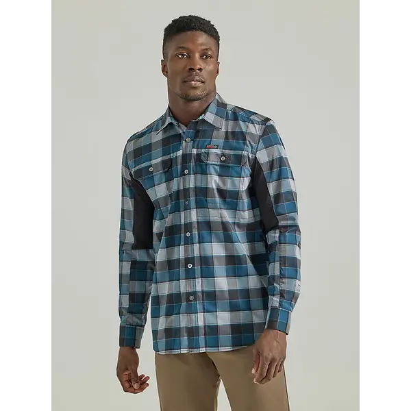 WRANGLER PLAID MIXED MATERIAL SHIRT IN ONYX