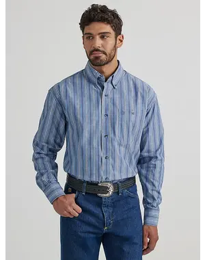 WRANGLER GEORGE STRAIT™ LONG SLEEVE BUTTON DOWN ONE POCKET SHIRT IN PERIWINKLE STRIPE