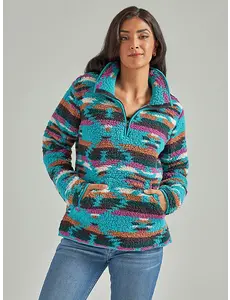 WRANGLER WOMEN'S RETRO QUARTER-ZIP SHERPA PULLOVER IN DARK TEAL