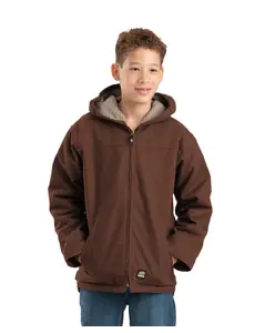 BERNE WORKWEAR YOUTH SHERPA-LINED DUCK HOODED JACKET - BARK