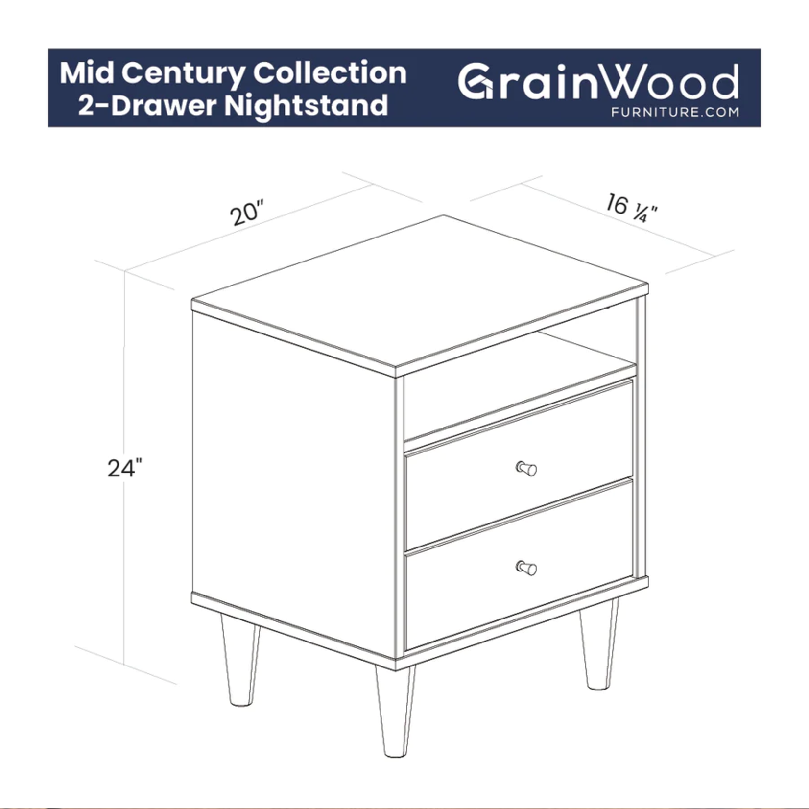 GrainWood Mid Century 2 drawer N/Stands Brushed Walnut
