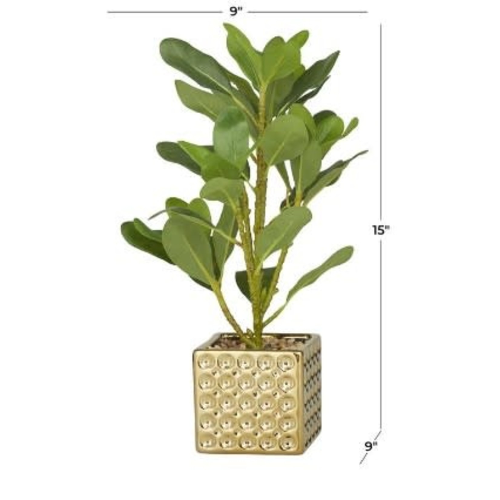 Uma GOLD PORCELAIN GLAM BAY LAUREL ARTIFICIAL PLANT, 9" X 9" X 15"