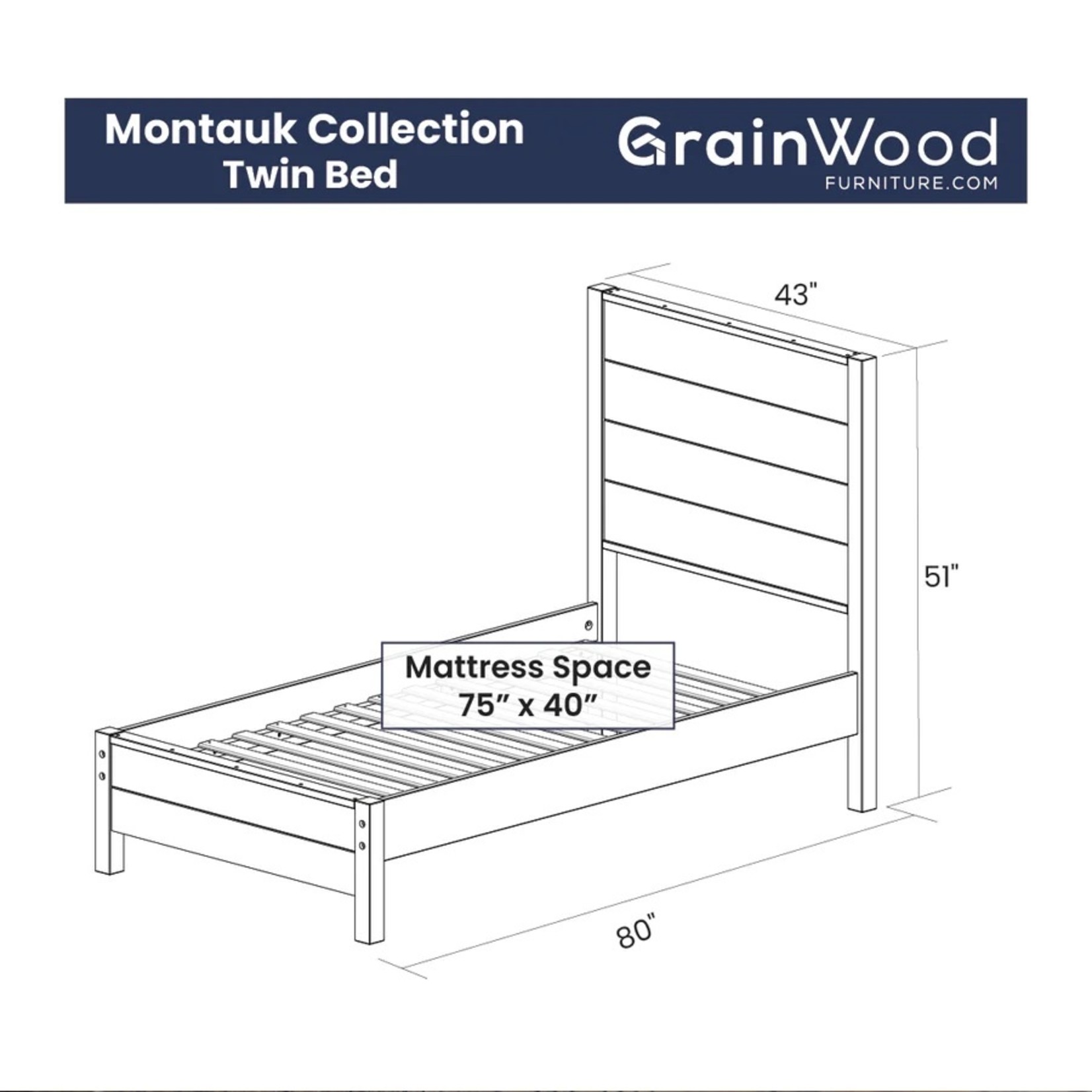 GrainWood Montauk Twin Panel Bed / Rustic Walnut (L1H)