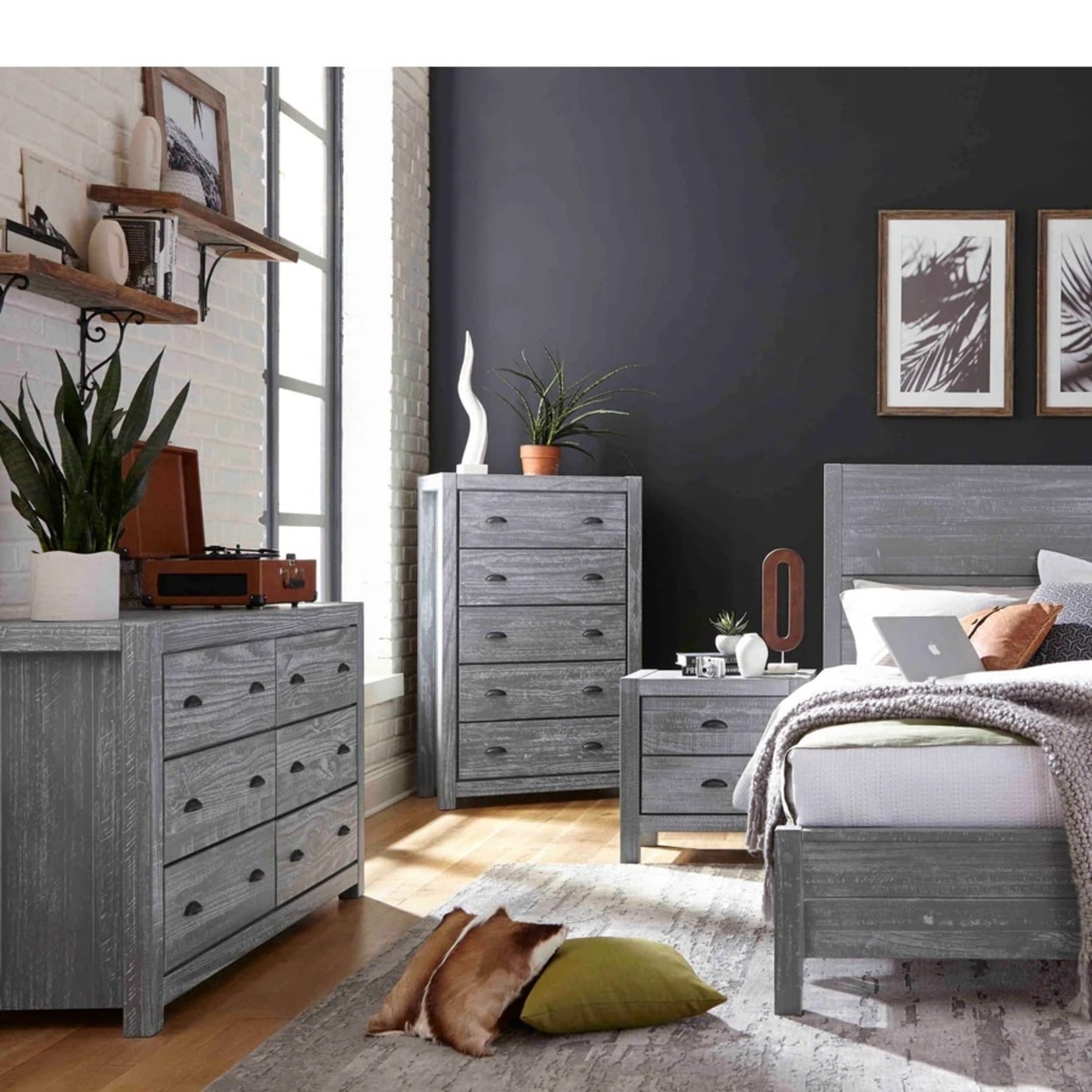 GrainWood Montauk King Panel Bed/Rustic Grey (H1H)