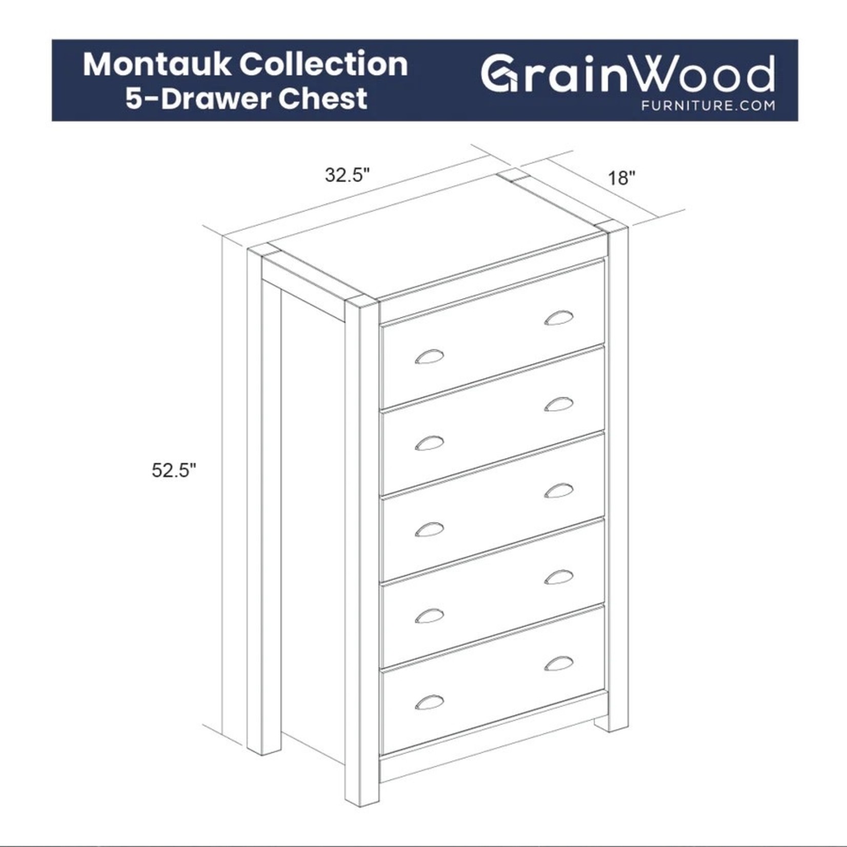 GrainWood Montauk 5 Drawer Chest Rustic Grey