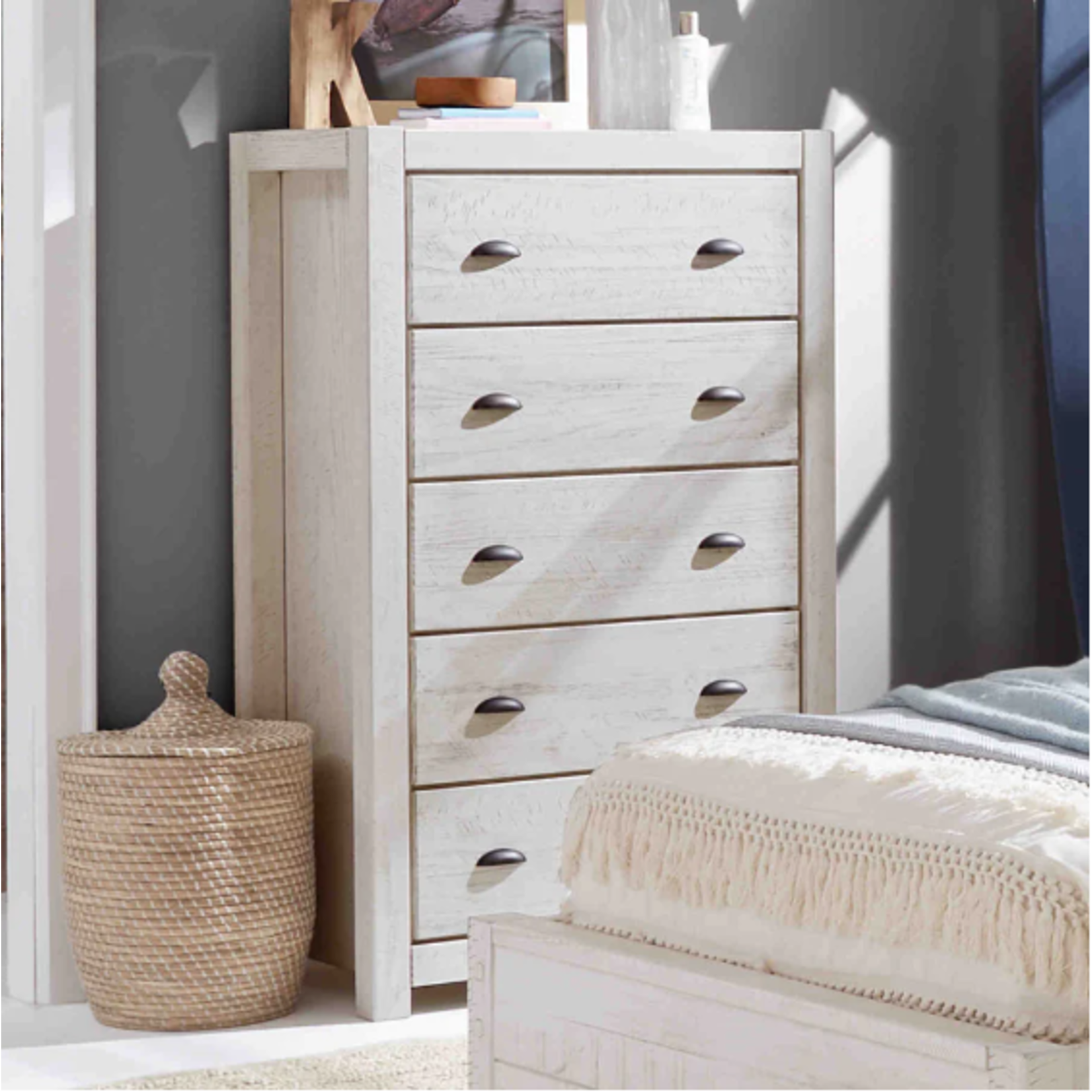 GrainWood Montauk 5 Drawer Chest Rustic Off-White