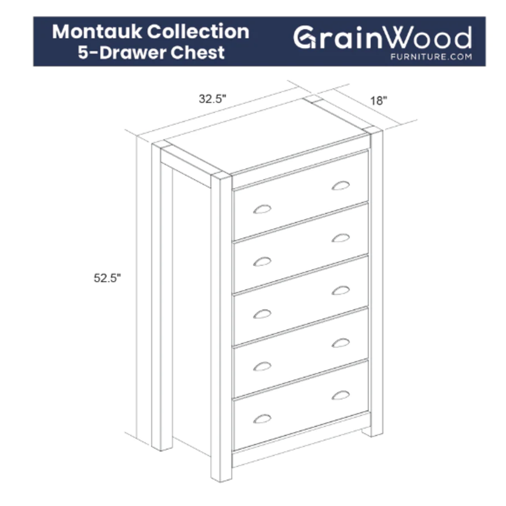 GrainWood Montauk 5 Drawer Chest Rustic Off White