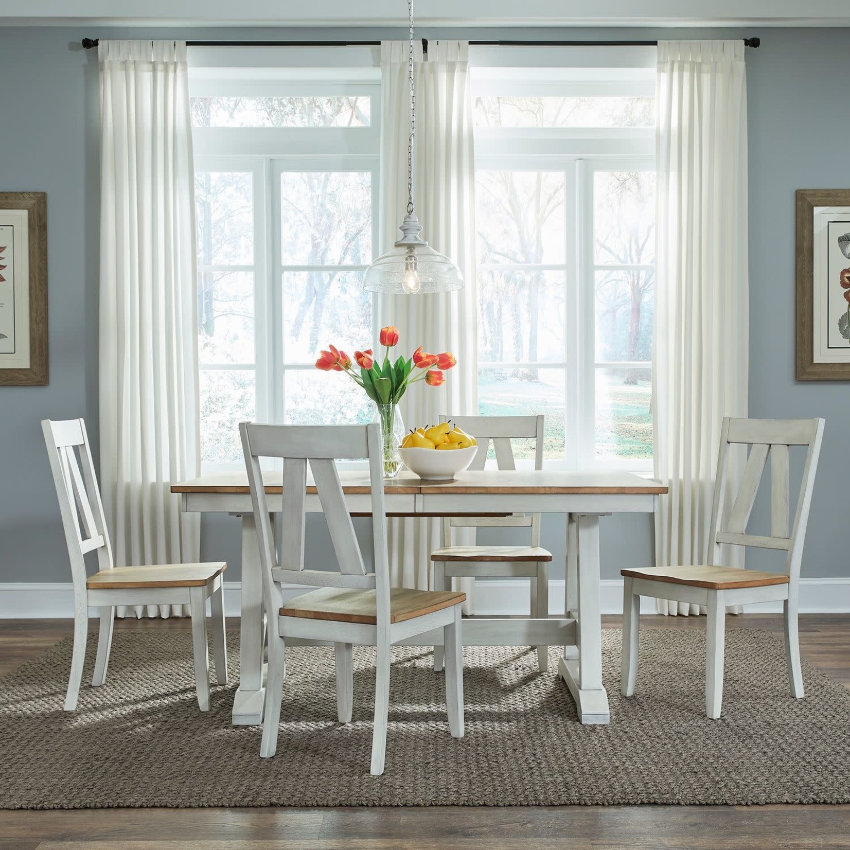 Liberty Furniture Lindsey Farm 5pc Trestle Table Set - Trestle Table + 4 Side Chairs