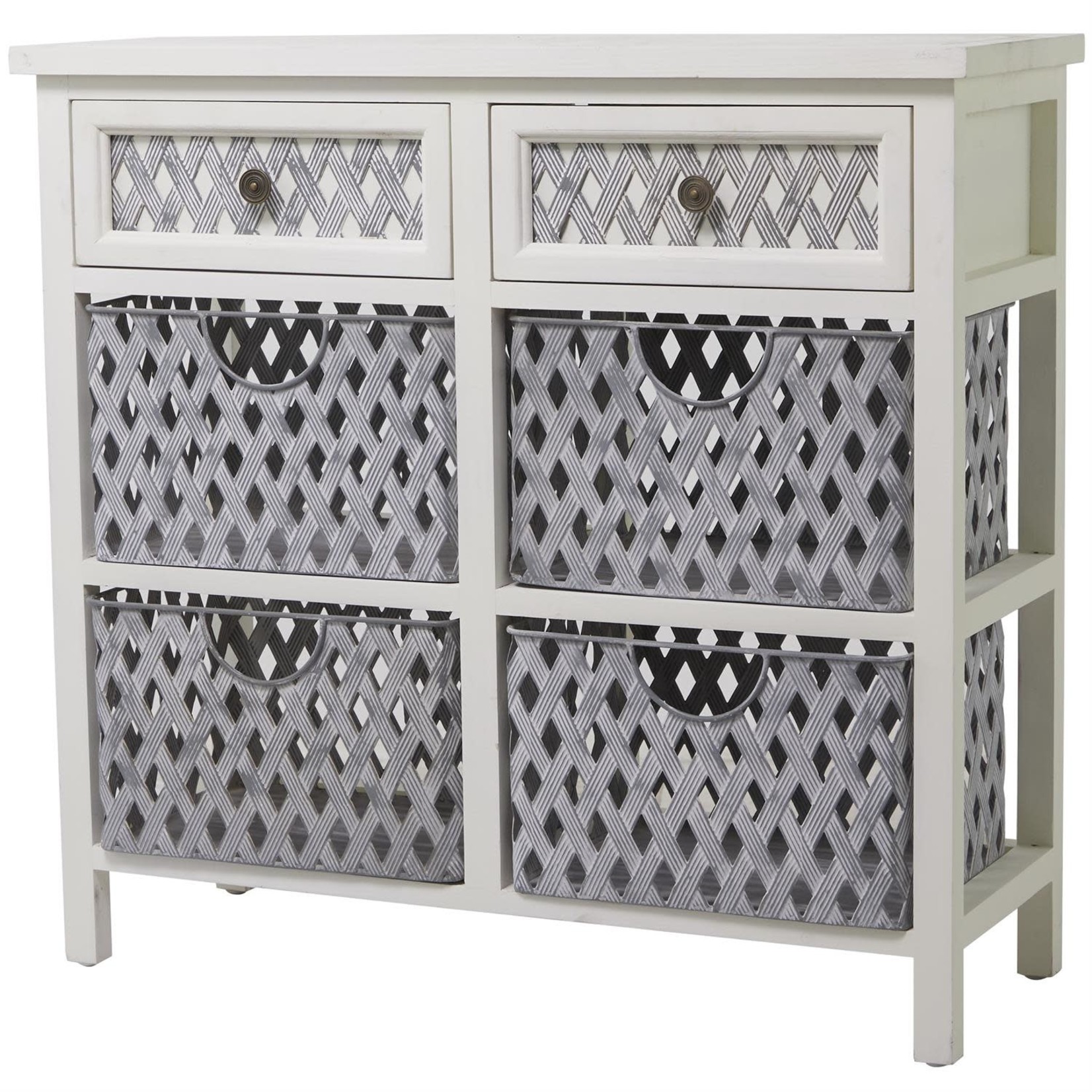 Uma White Wood Cabinet w/Metal Basket 34"Wx33"H