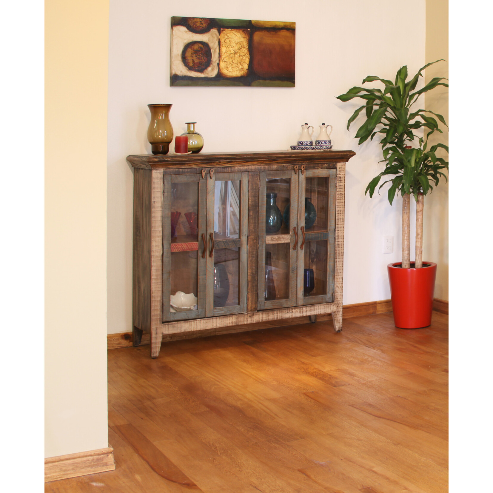 Antique Console w/glass doors 50"