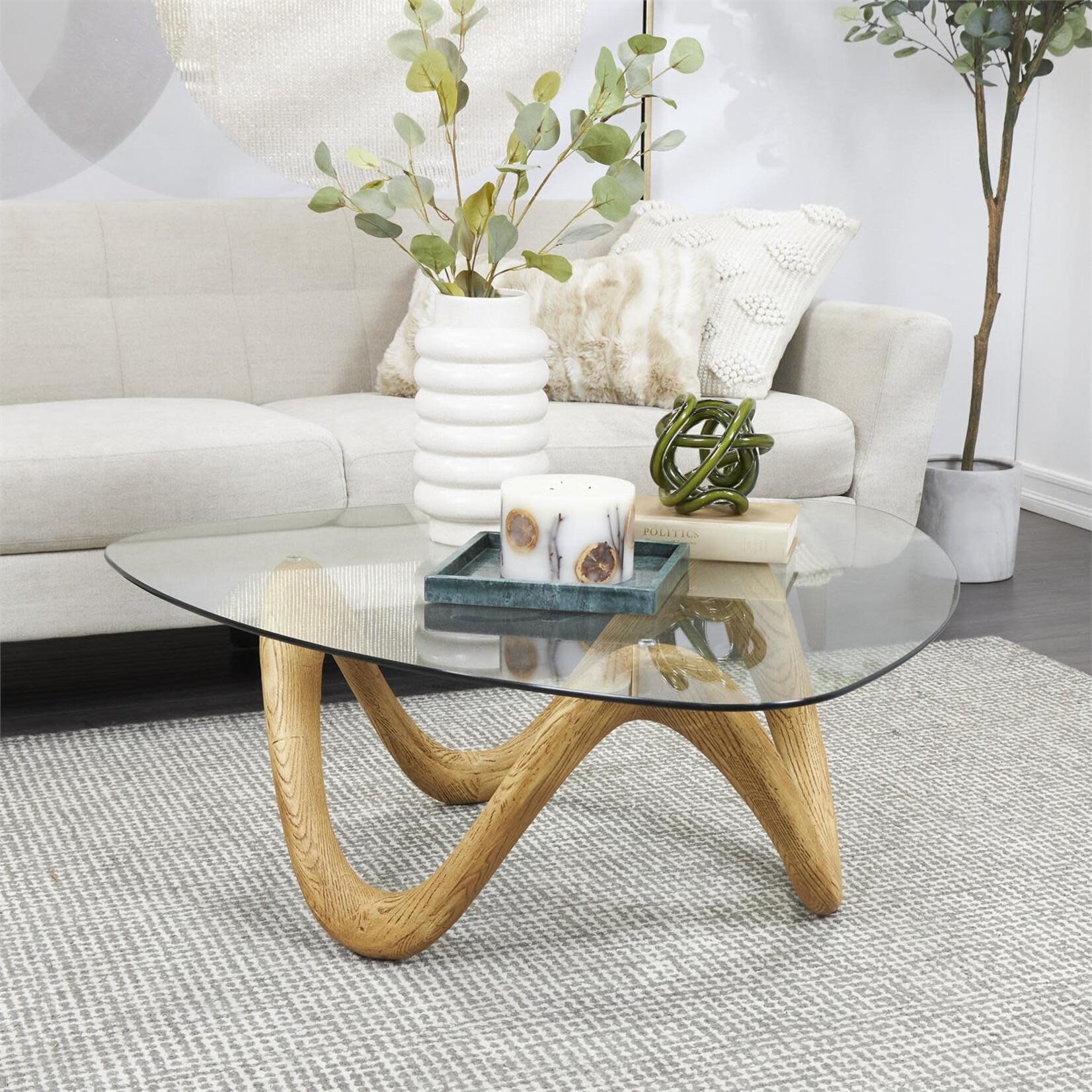 Uma Cement Glass Coffee Table 42"Wx15"H