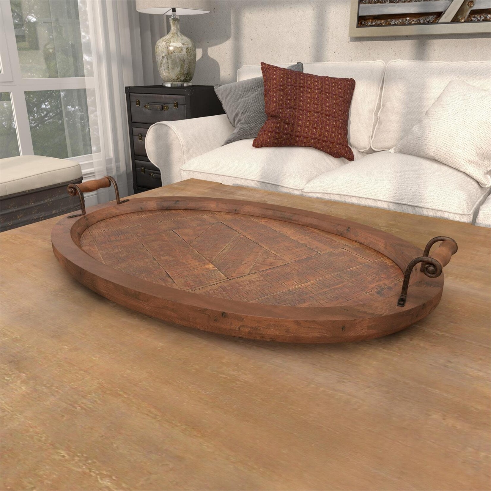 Uma Round Wood Metal Tray 29"