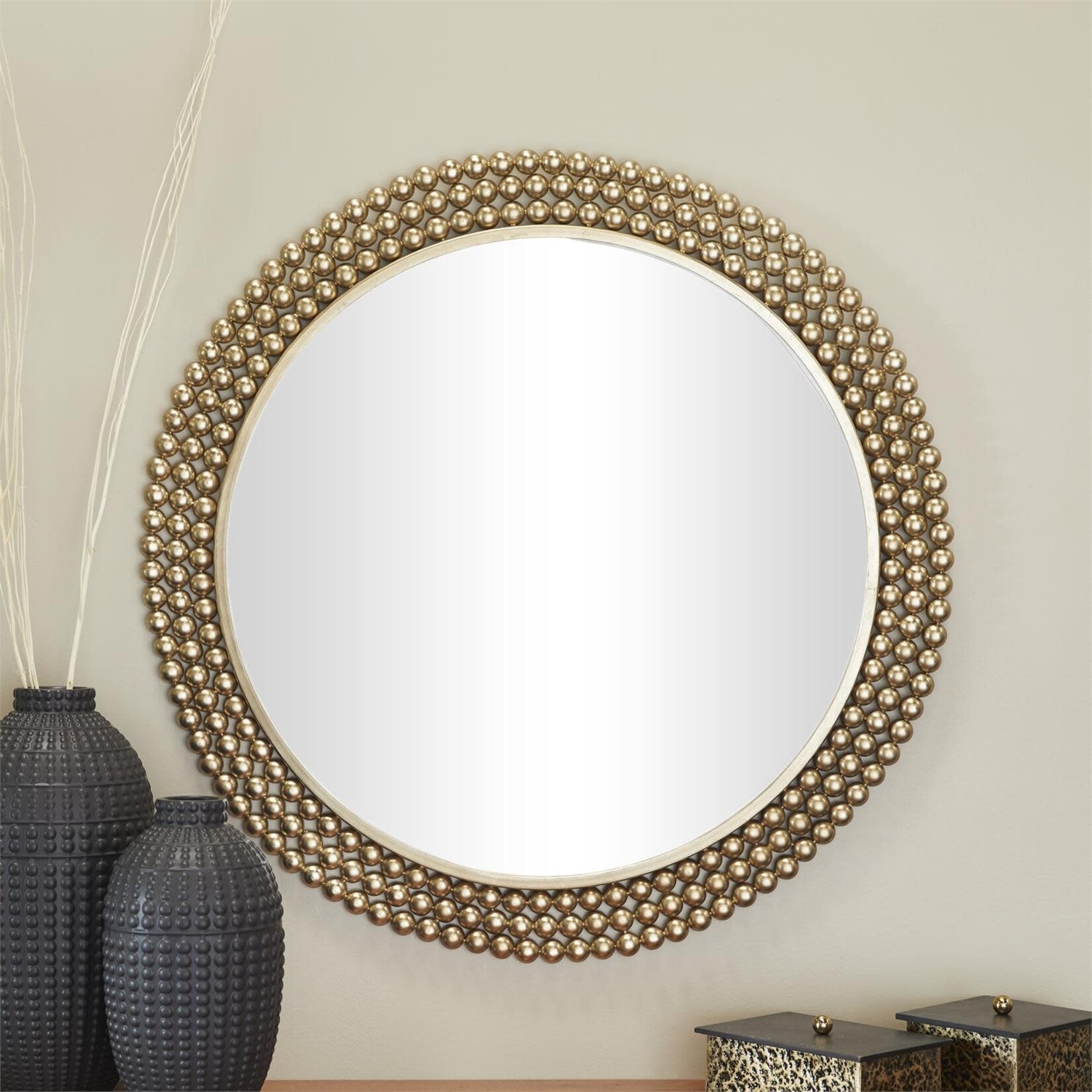 Uma Brass Beaded Round Mirror 32"