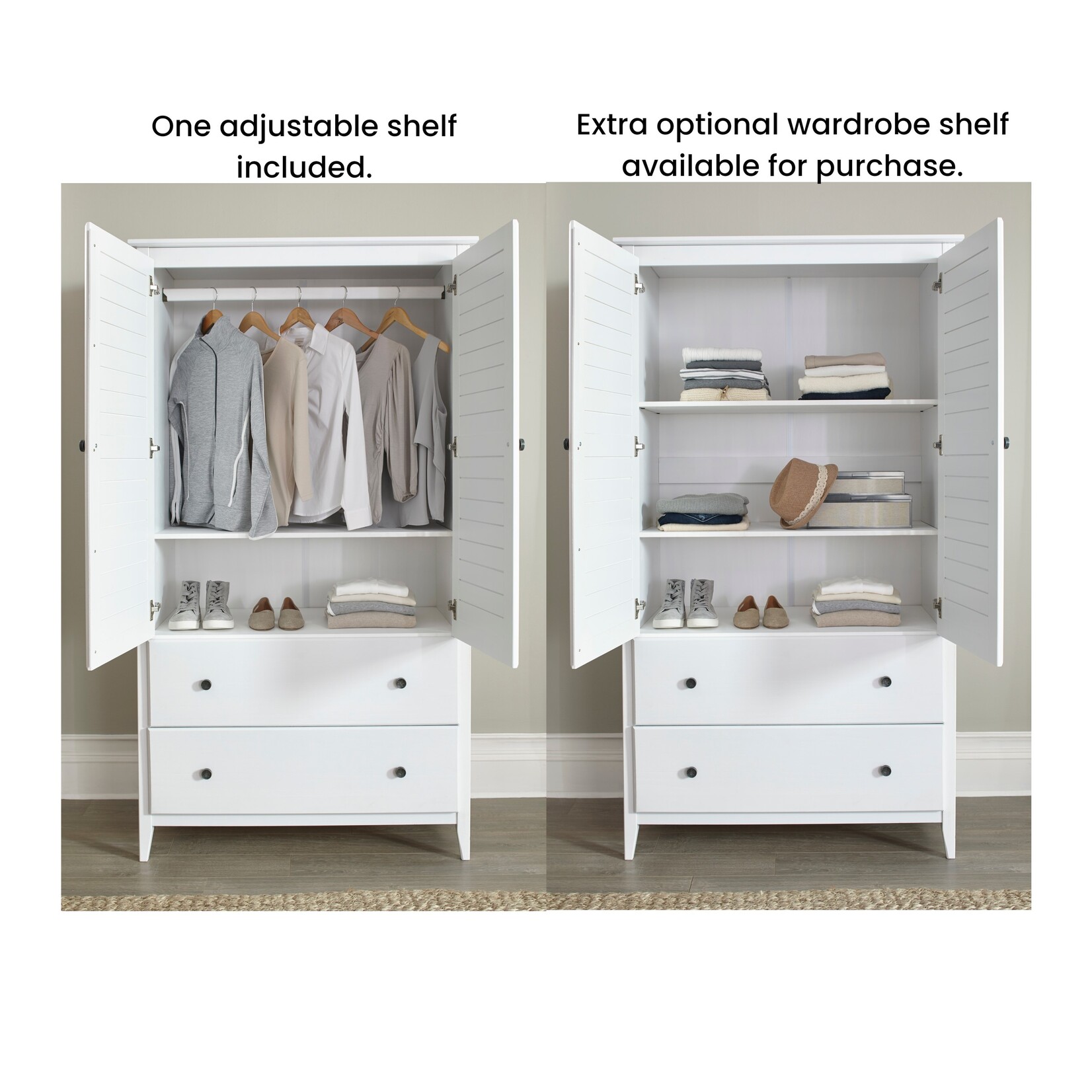 GrainWood Greenport 2 Door Wardrobe Brushed White-