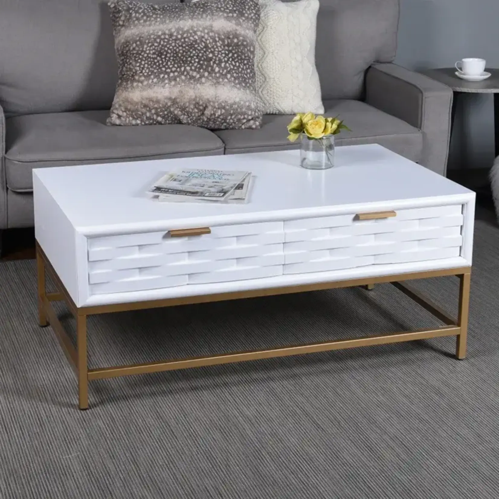Stylecraft White and Gold 2 Drawer Coffee Table