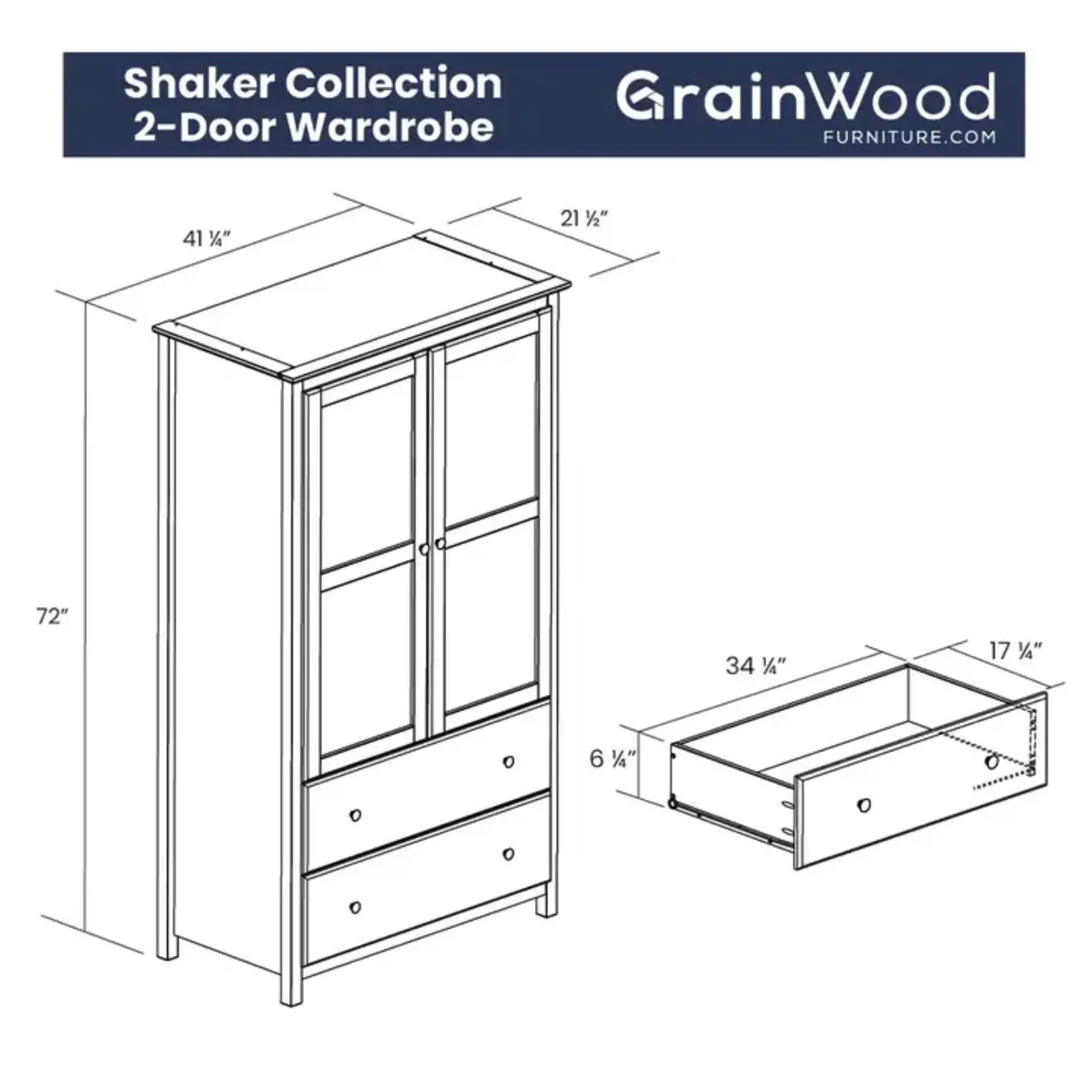 GrainWood Shaker 2 Door Wardrobe Cherry (J1L)