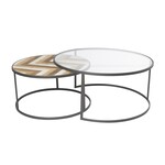 Uma Metal Wood Glass Coffee Table s/2