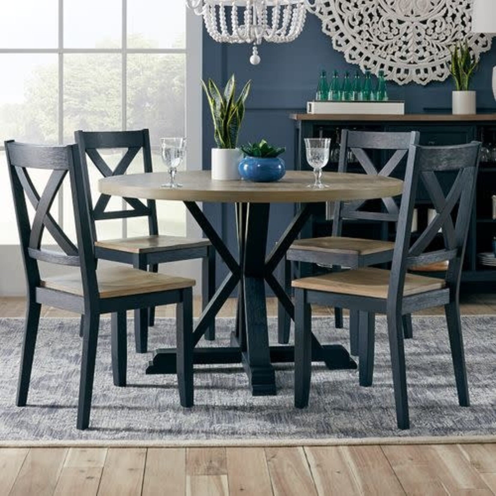 Liberty Furniture Lakeshore Pedestal Table w/Side Chairs Navy 5pc Set