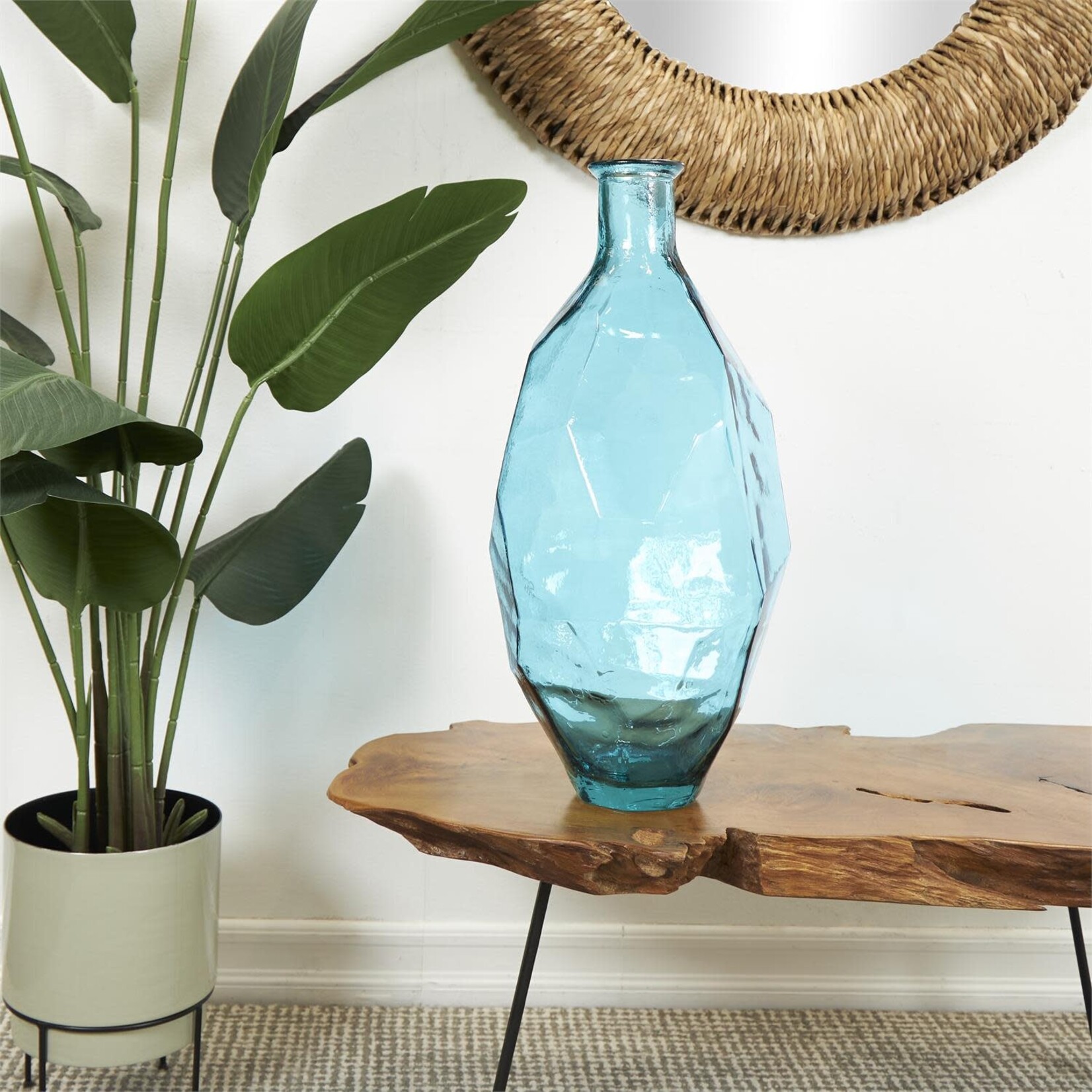 Uma Recycled Spanish Glass Vase 10Wx24H Teal