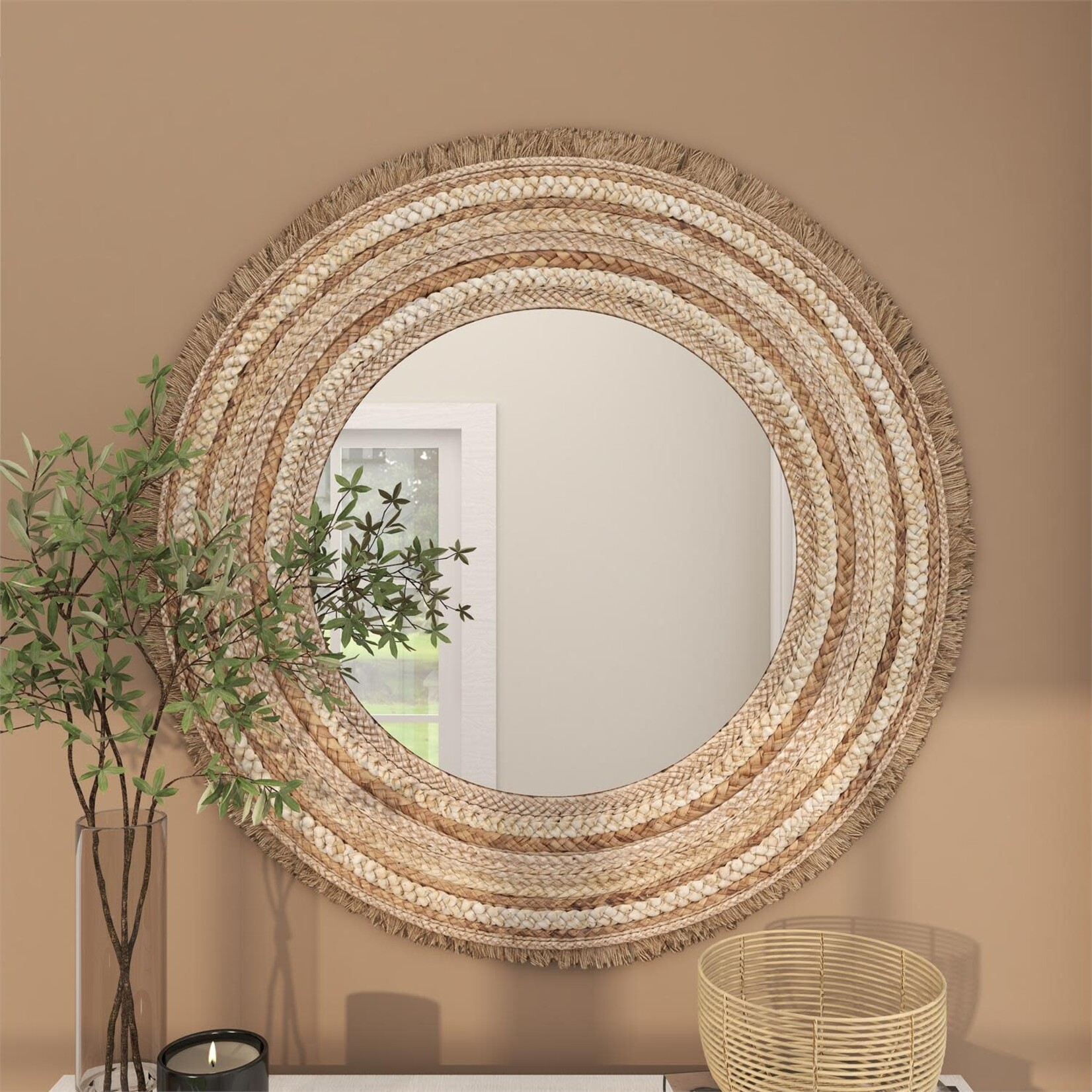 Uma Wood Round Mirror 38D