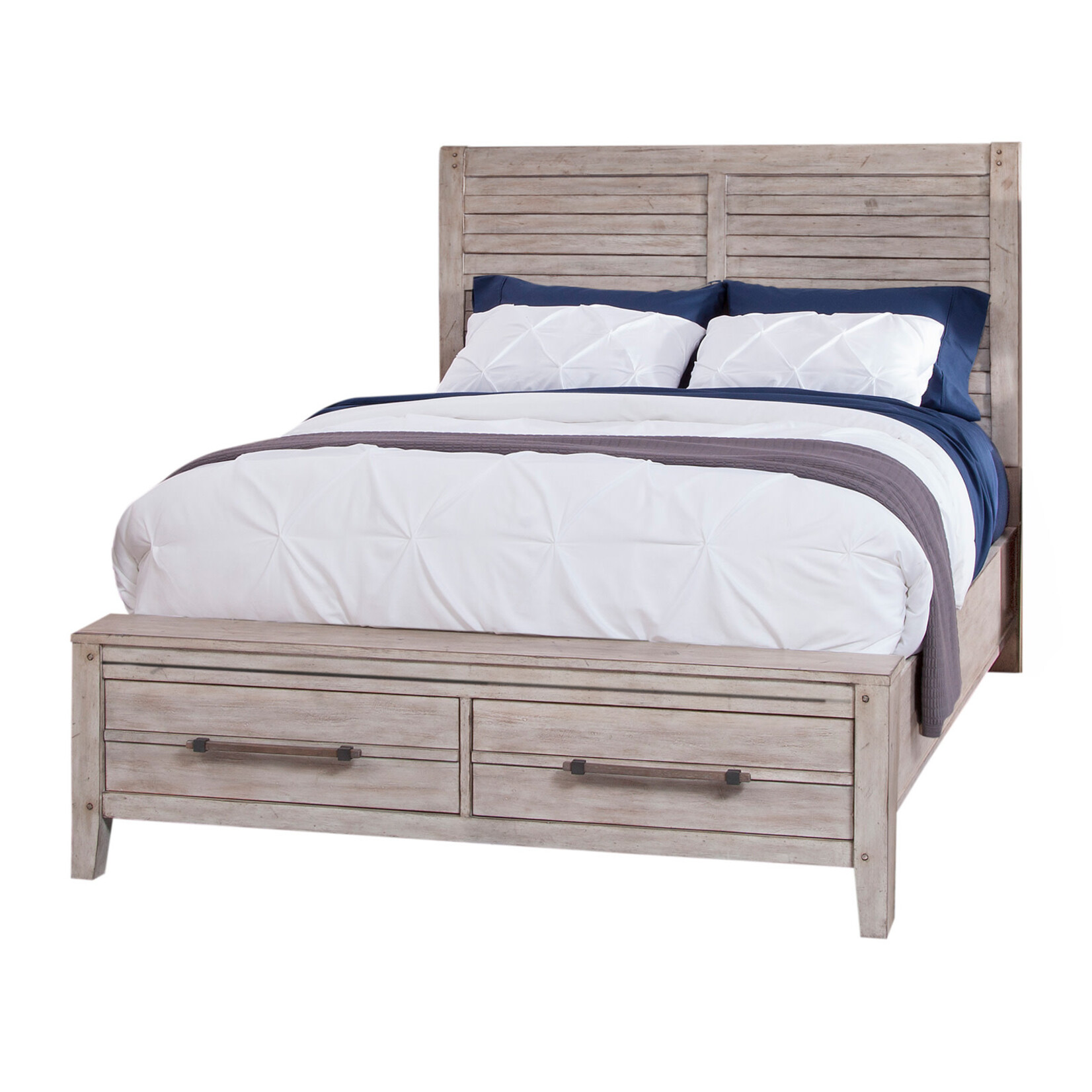 American Woodcrafters Aurora White Wash Queen Panel Bed w/Storage