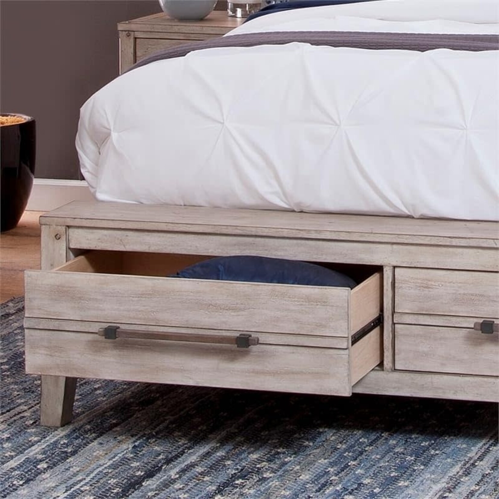 American Woodcrafters Aurora White Wash Queen Panel Bed w/Storage