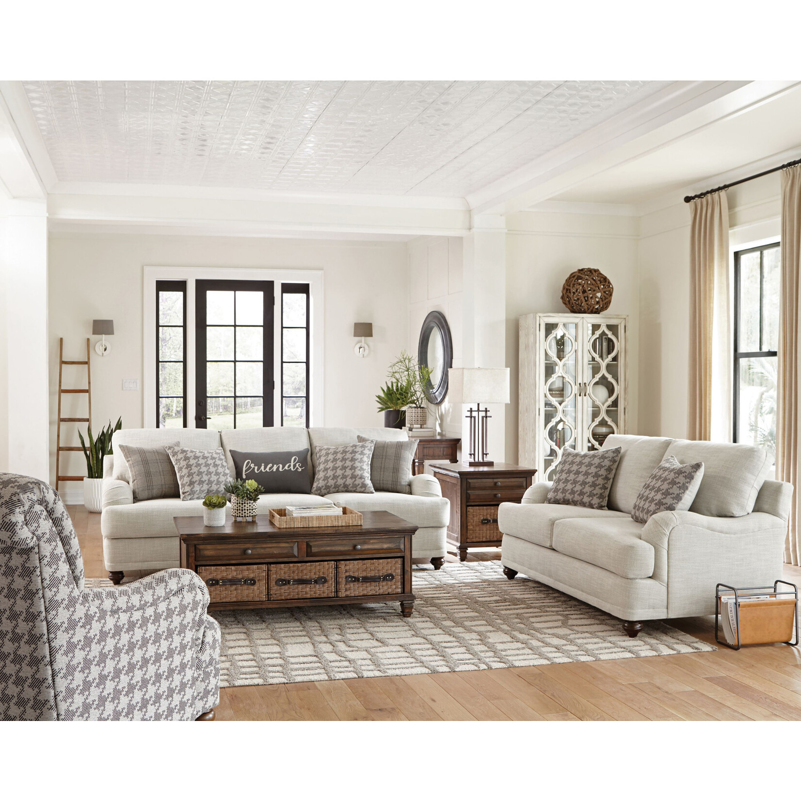 Coaster Furniture Light Grey Sofa 91" w/Brown Accent Pillows