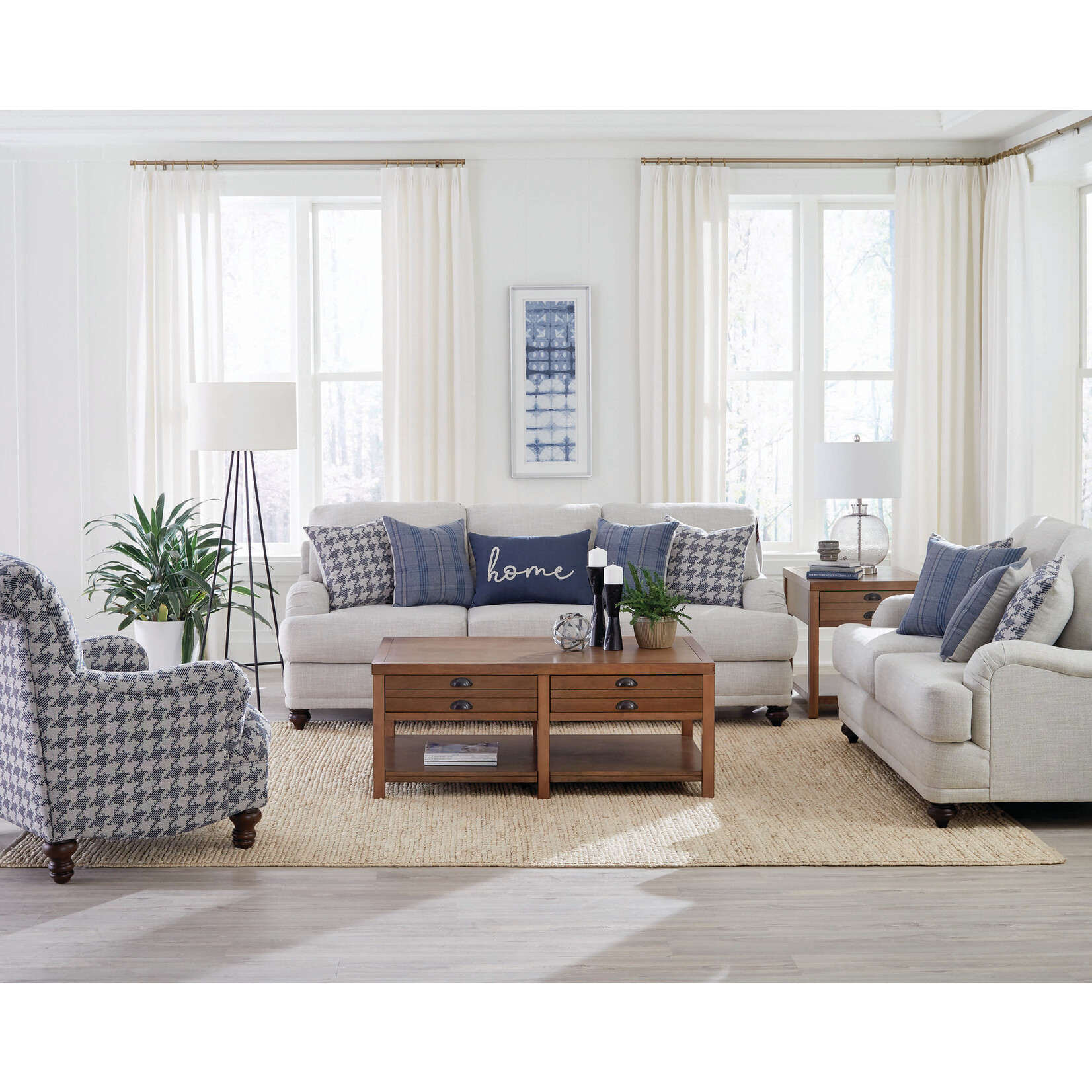 Coaster Furniture Light Grey Sofa 91" w/Blue Accent Pillows