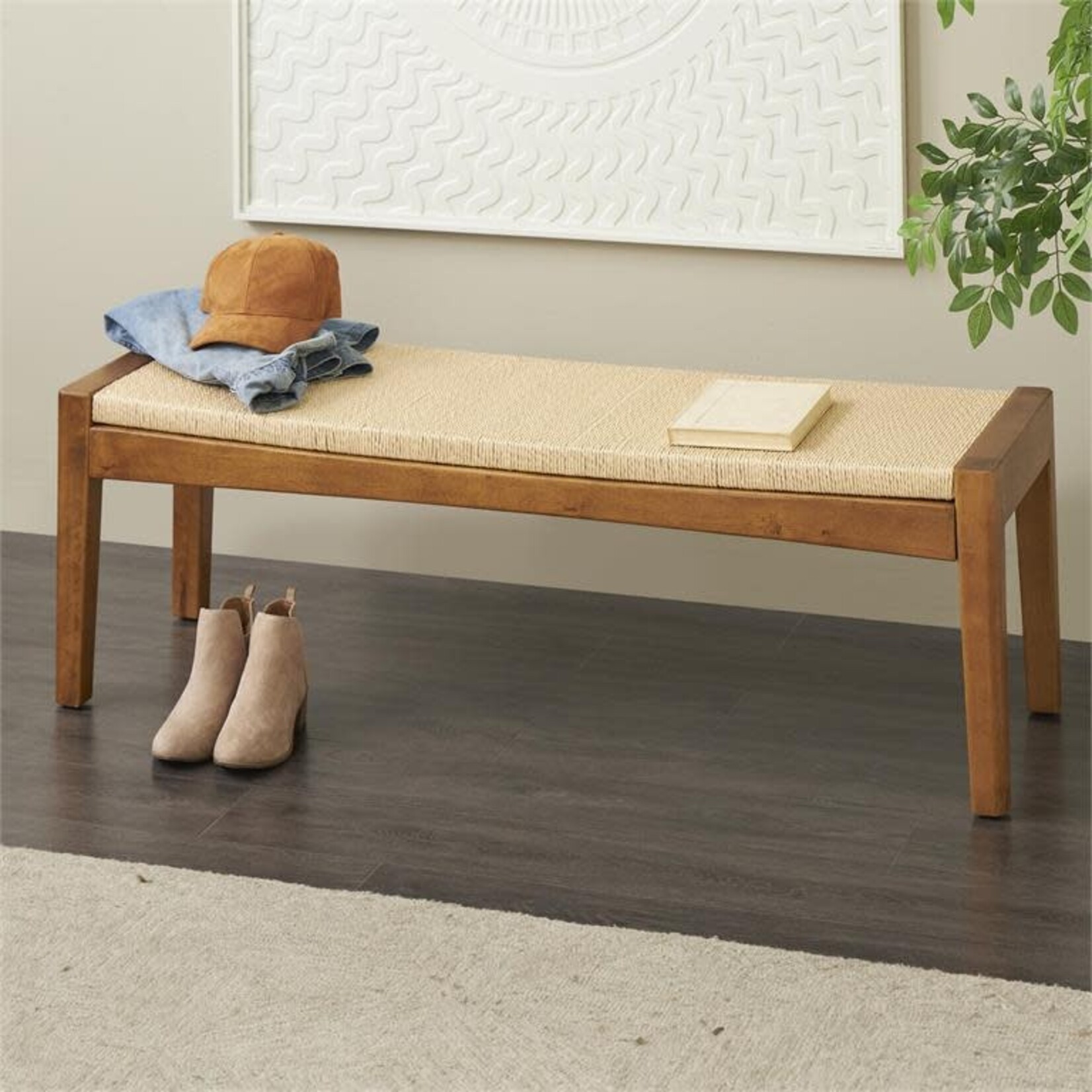 Uma 13525 Wood Rope Bench 48wx16h