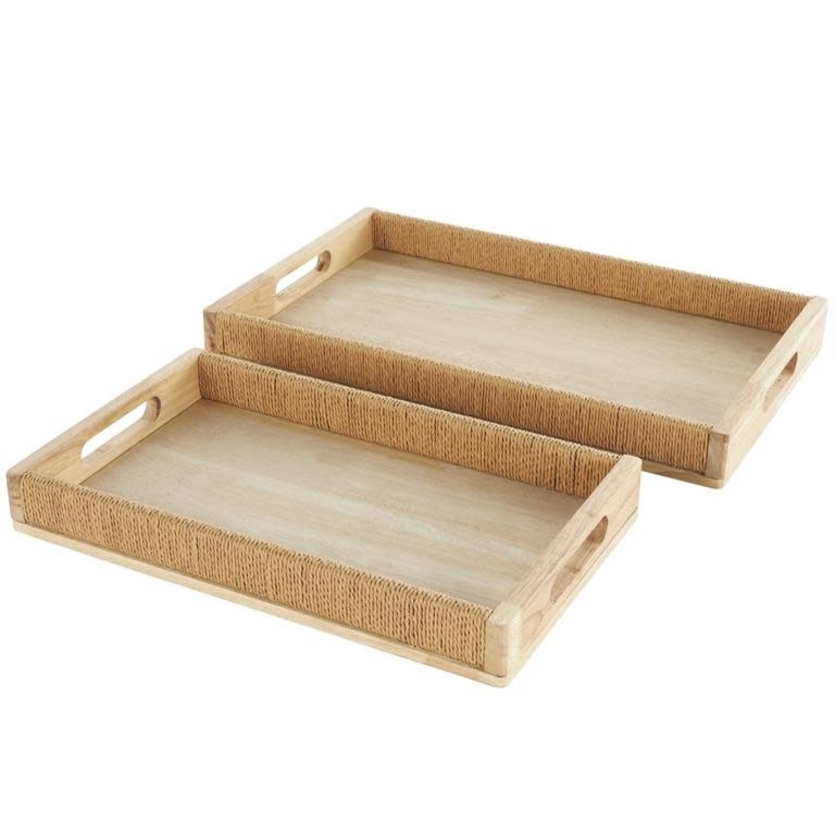Uma 13515 Wood Rattan Tray s/2