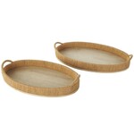 Uma 13514 Wood Rattan Tray s/2