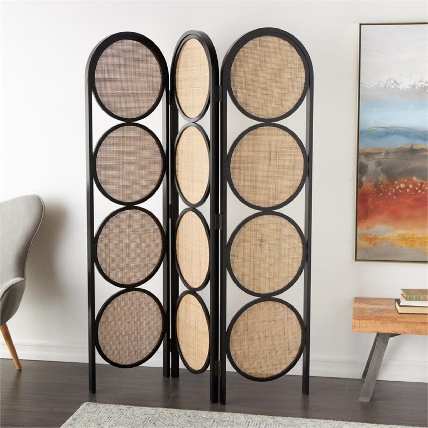 Uma 13471 Wood Rattan Room Divider 55wx71h