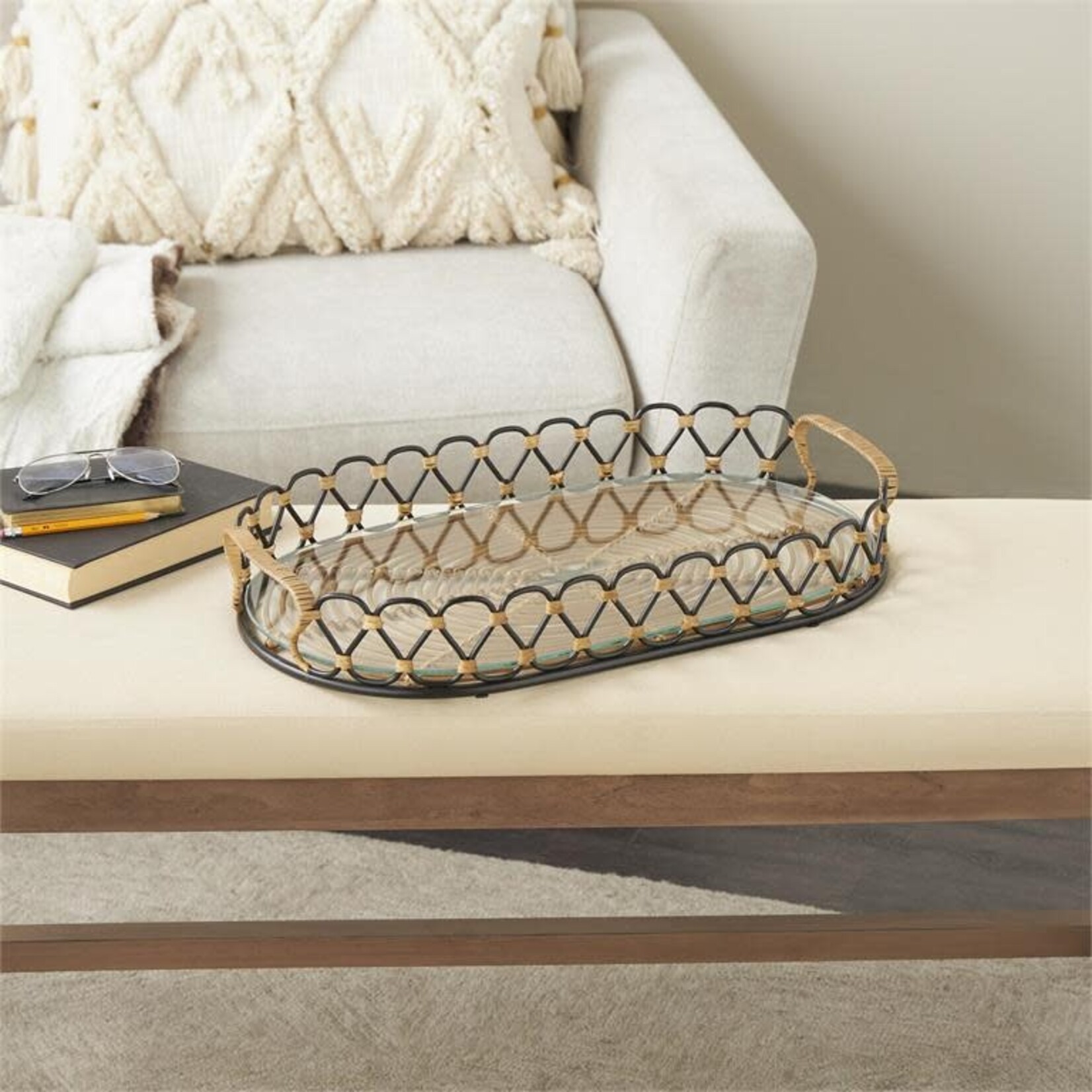 Uma 13414 Wood Metal Tray 22wx4h
