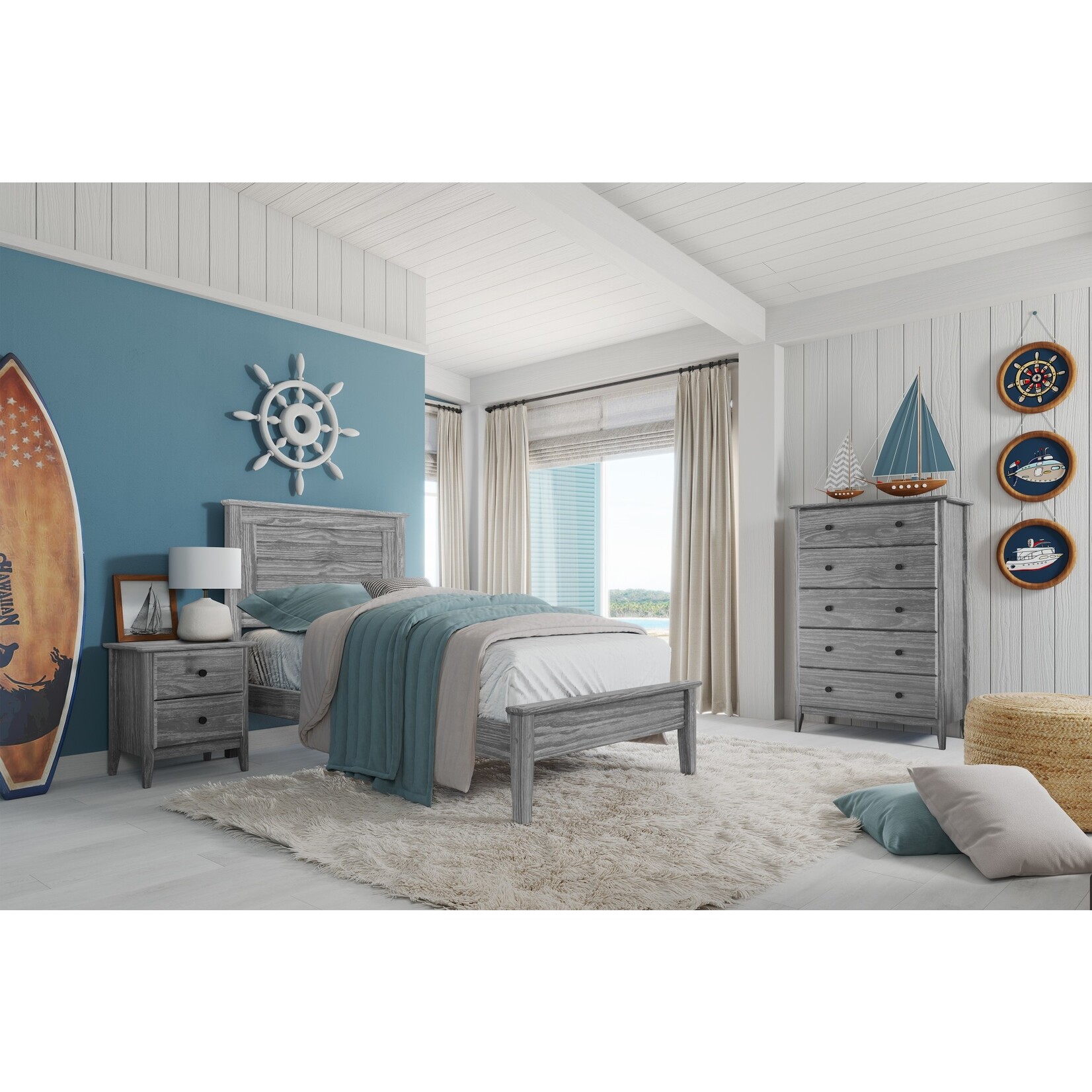 Greenport Twin Louvered Bed Brushed Grey