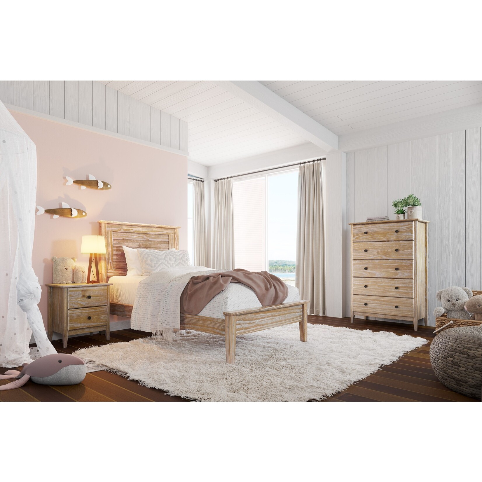 Greenport Twin Louvered Bed Brushed Driftwood (G2H)