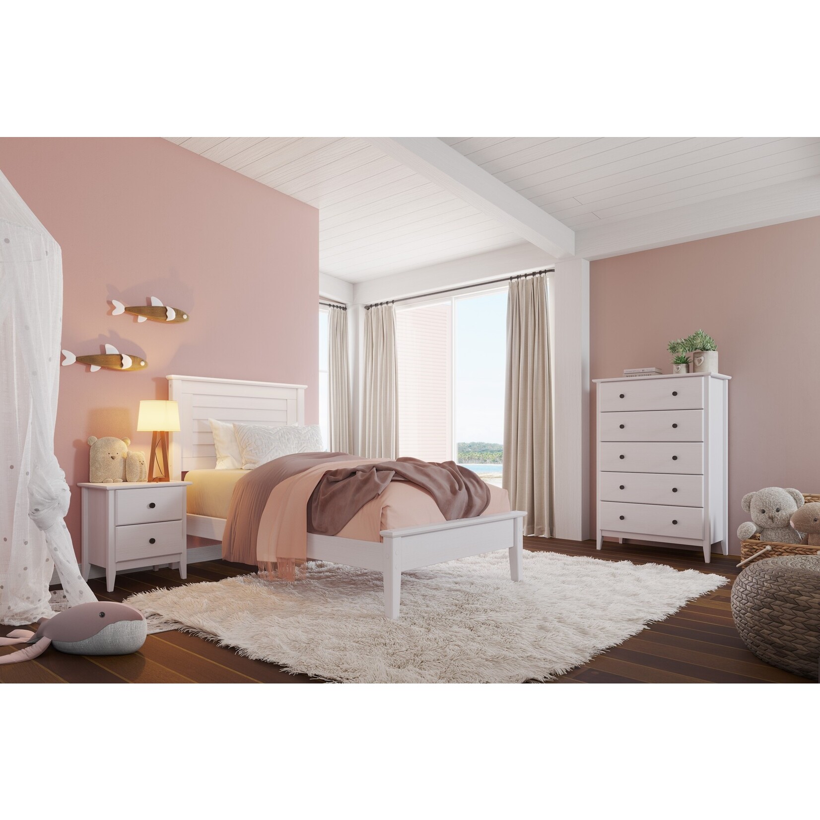 Greenport Twin Louver Bed Brushed White