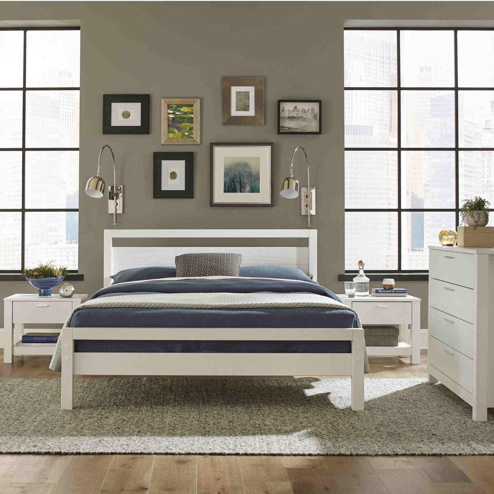 GrainWood Loft King Platform Bed Brushed White (H1H)