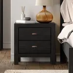 GrainWood Montauk 2 Drawer Nightstand - Solid Wood - Rustic Farmhouse Black