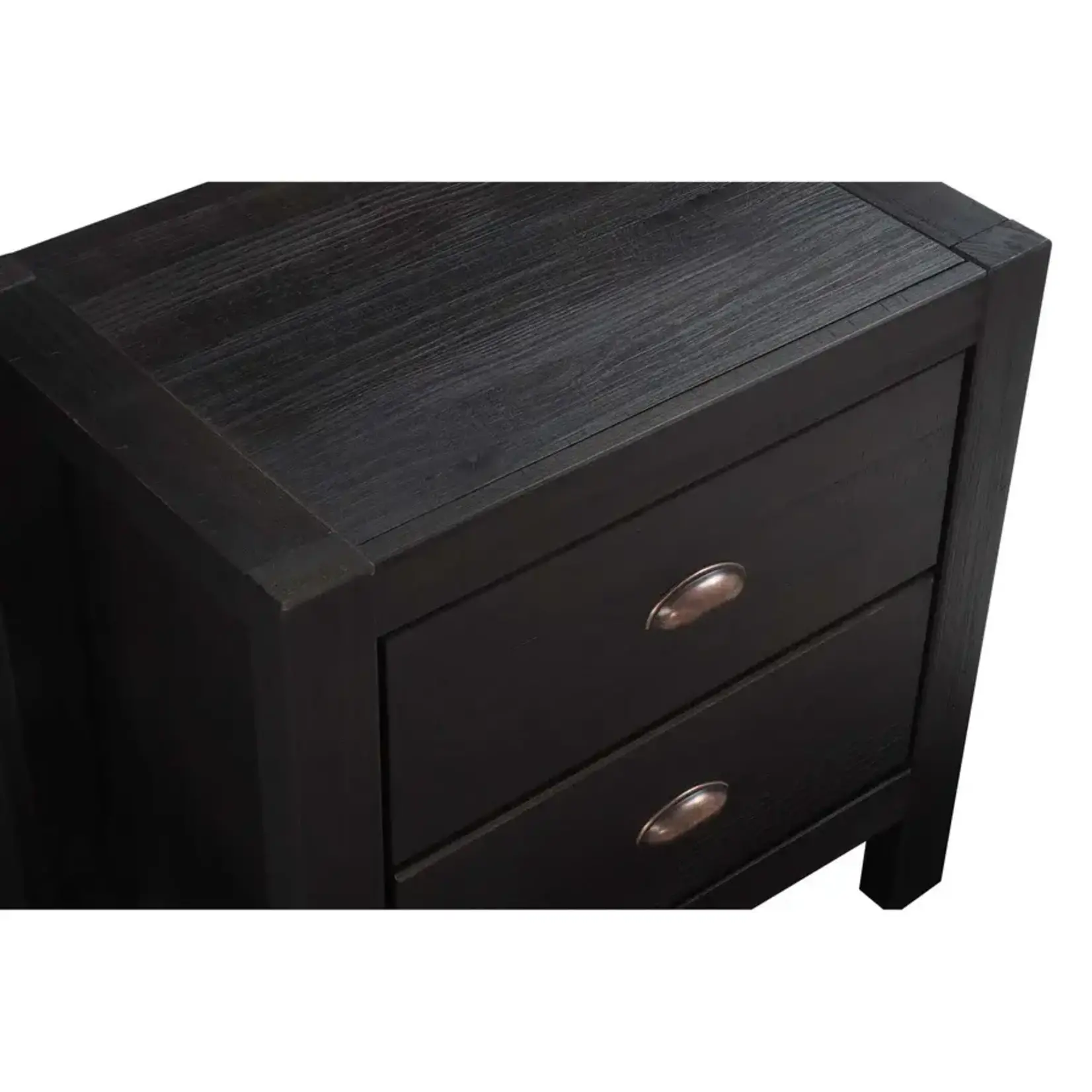 GrainWood Montauk 2 Drawer Nightstand - Solid Wood - Rustic Farmhouse Black