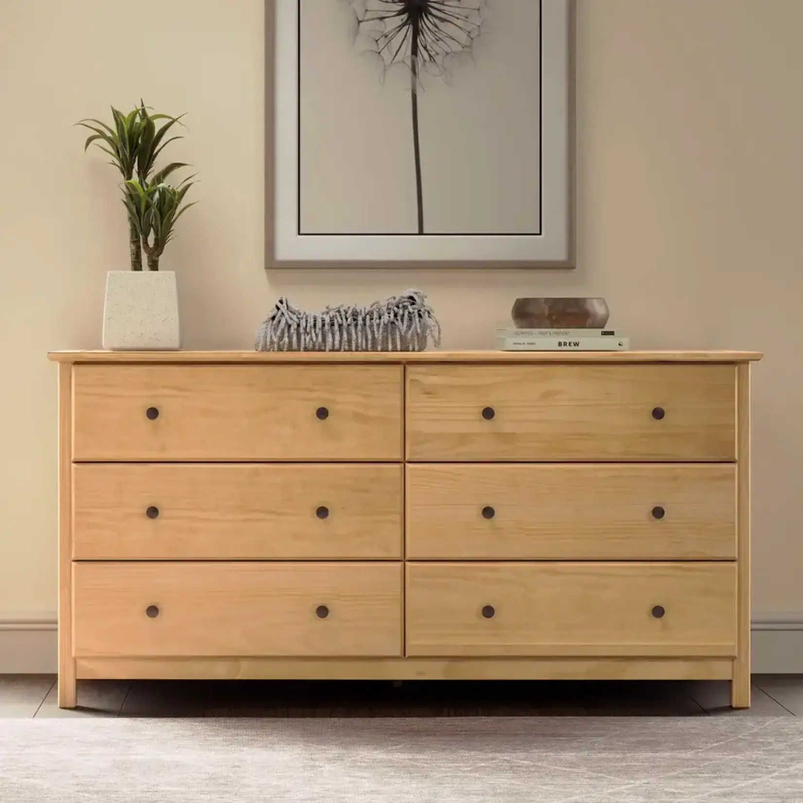 GrainWood Shaker 6-Drawer Dresser - Solid Wood - Finish Natural